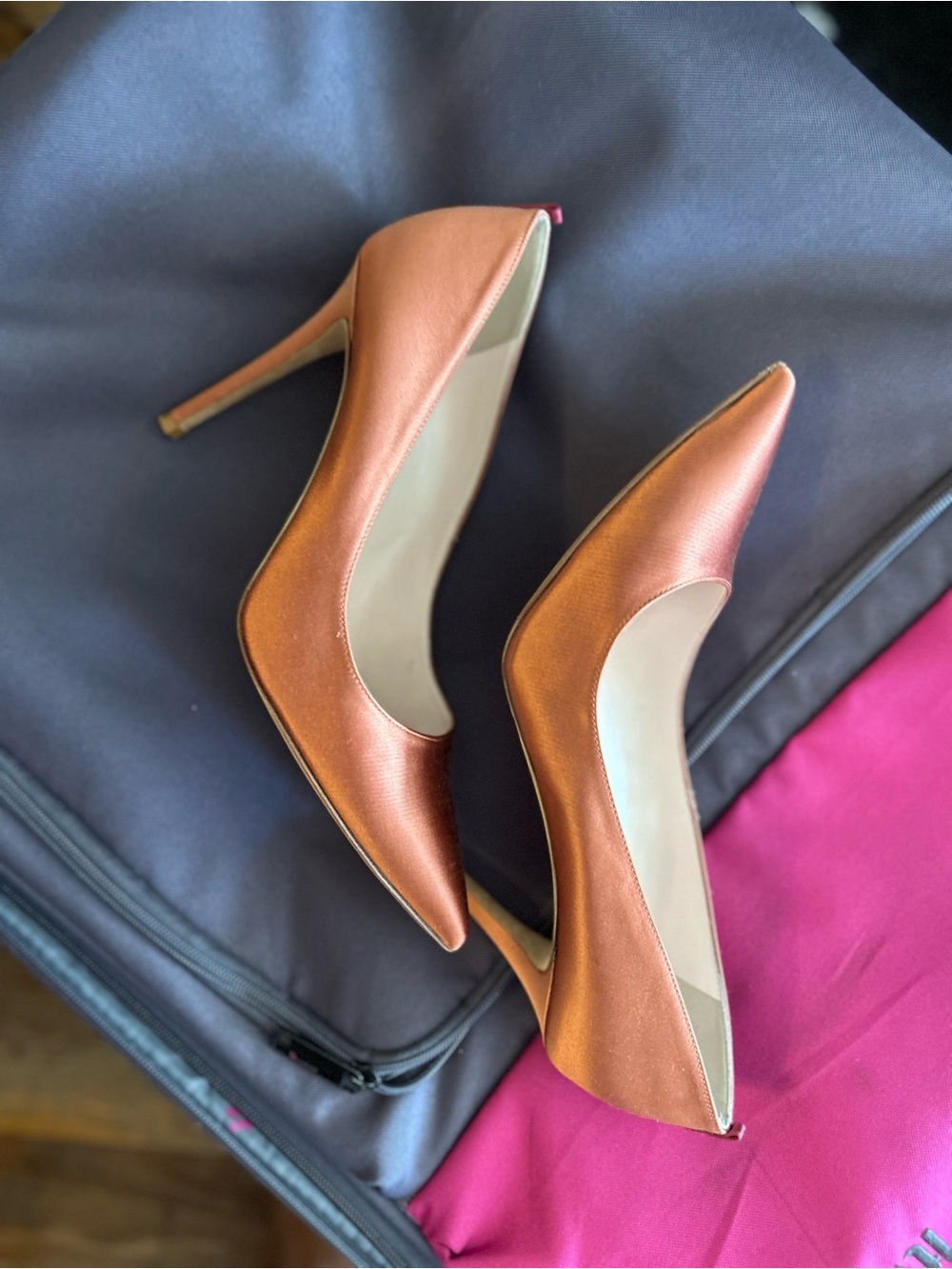 SJP by Sarah Jessica Parker Metallic Copper Satin Pointed-Toe Pumps